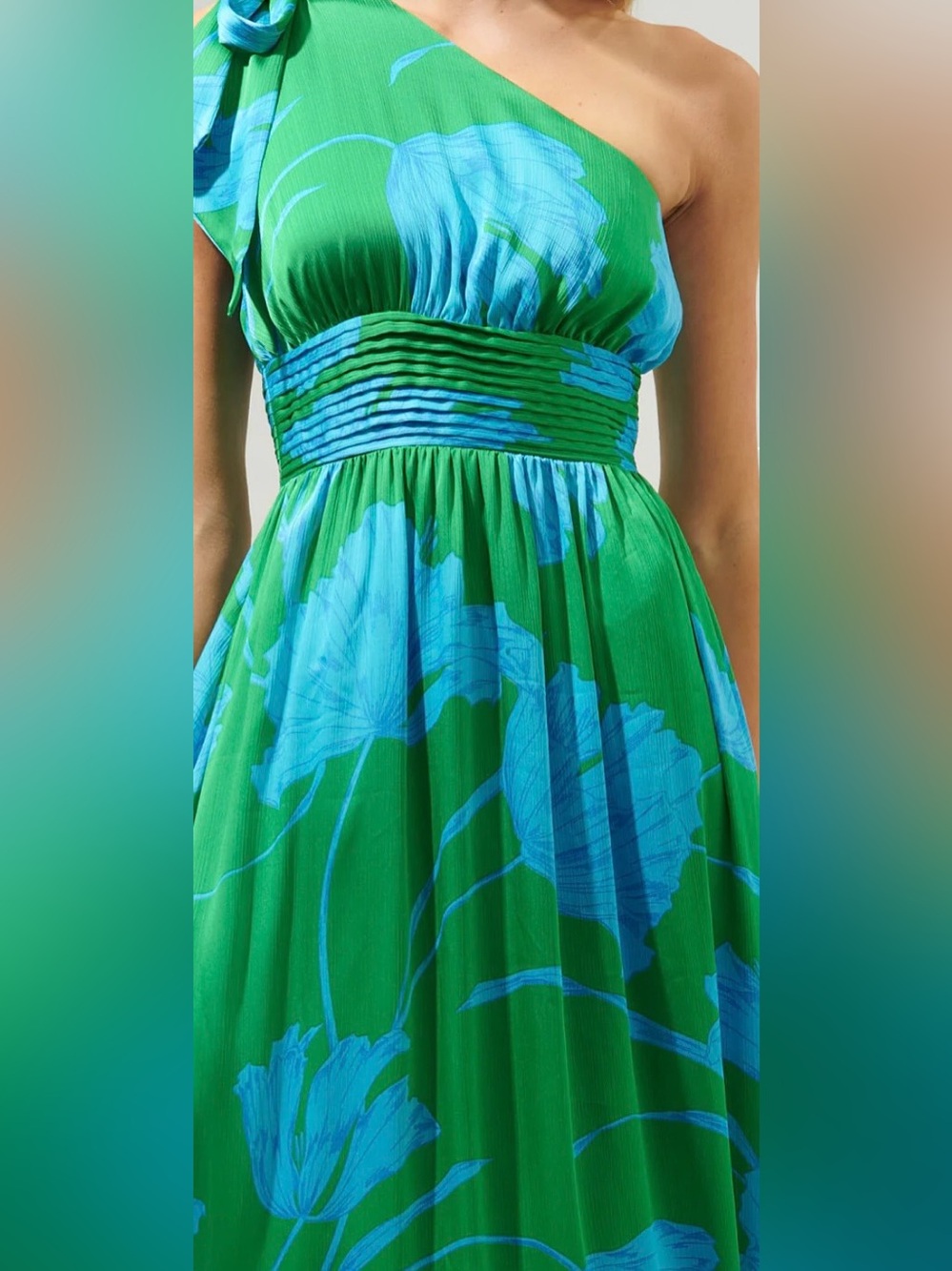 Sugarlips One-Shoulder Green and Blue Floral Maxi Dress NWT Medium - Picture 3 of 8